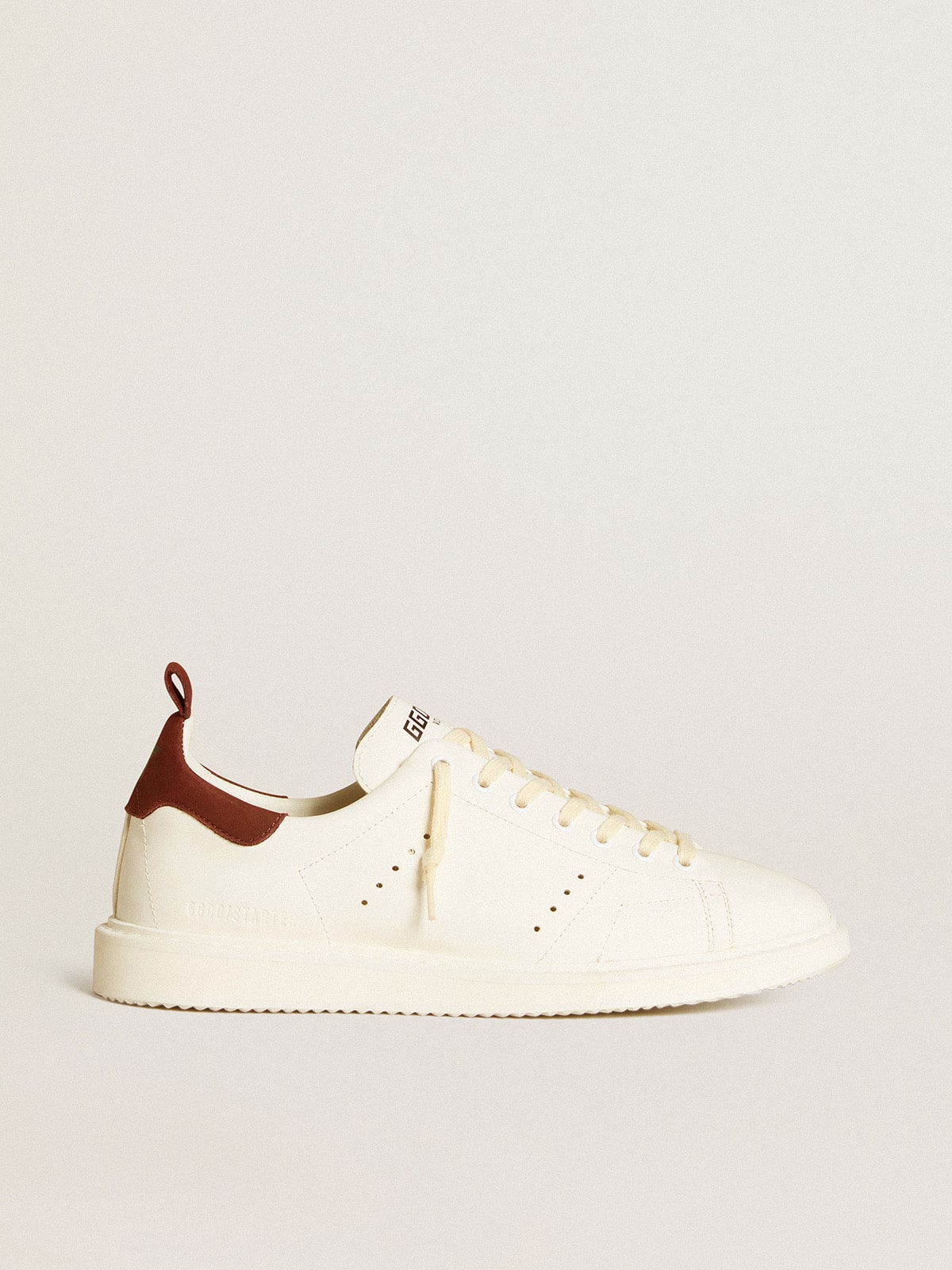 Men's Starter LTD in white leather with burgundy nubuck heel tab