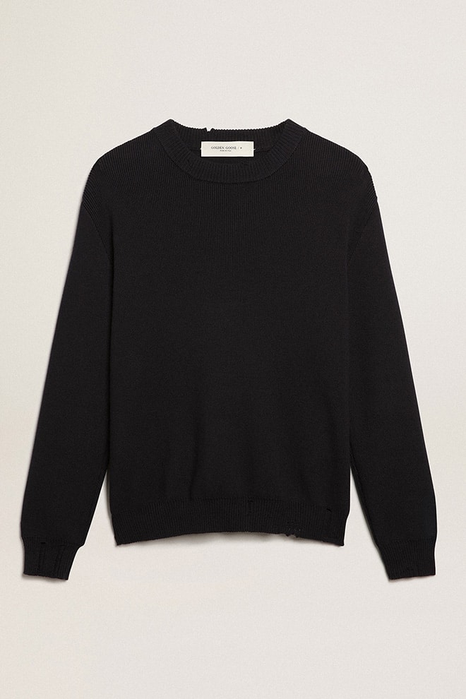 Men's round-neck sweater in dark blue cotton