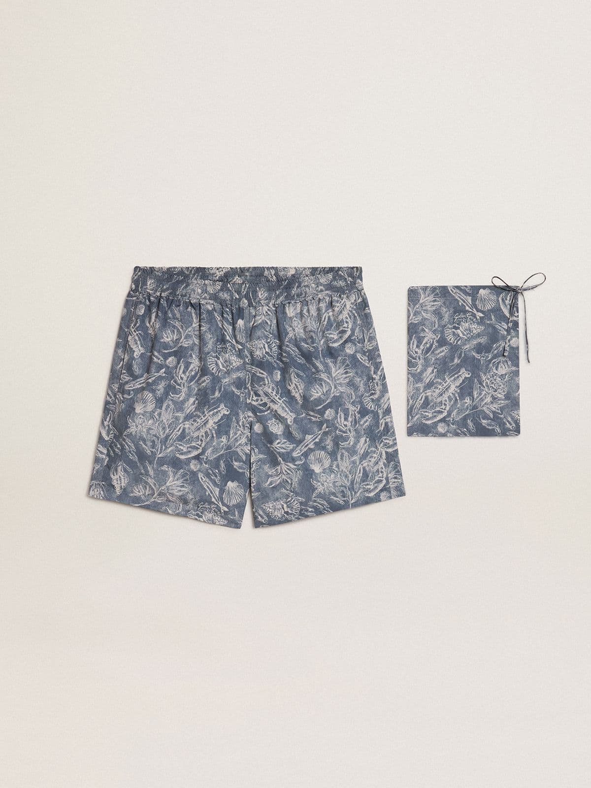 Men's boxers with light blue and white marine print