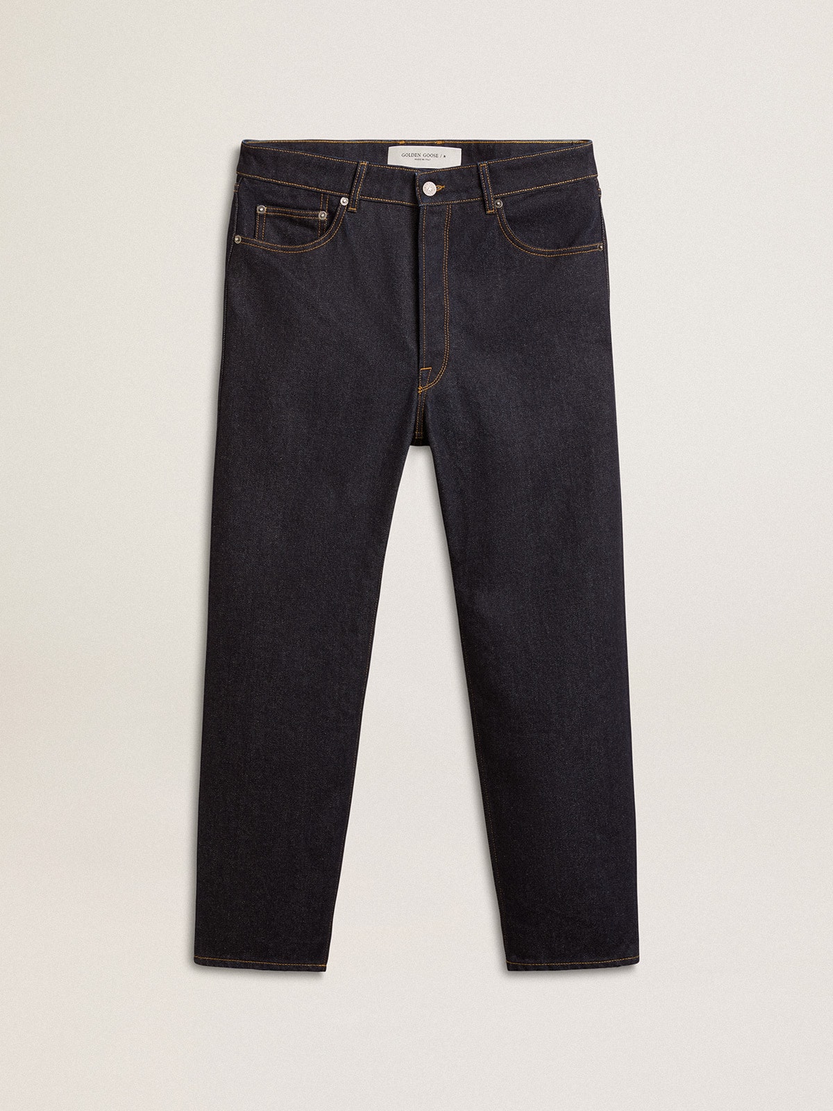 Men's dark blue jeans in one-wash denim