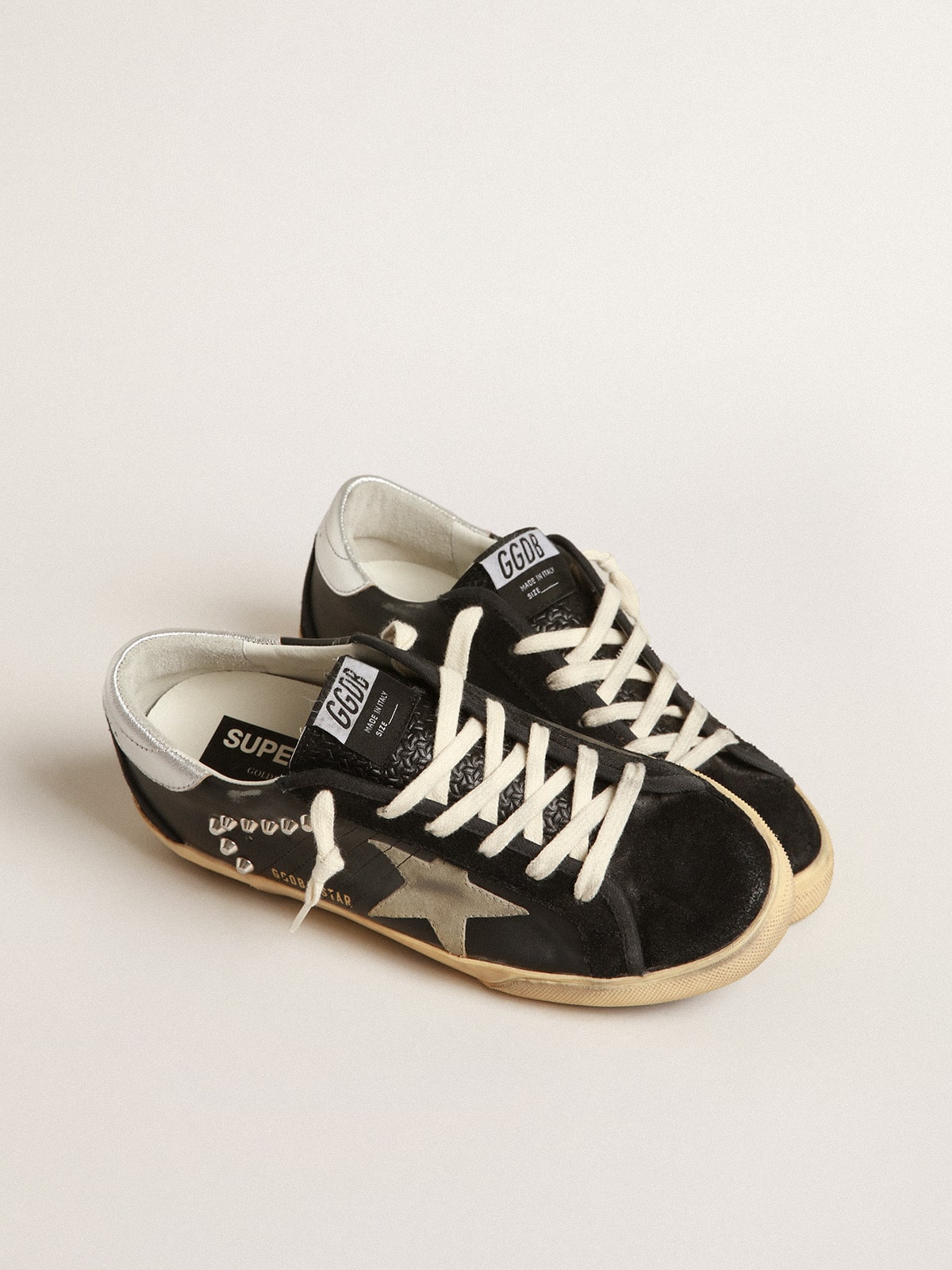 Women's Super-Star in black leather and suede with silver studs