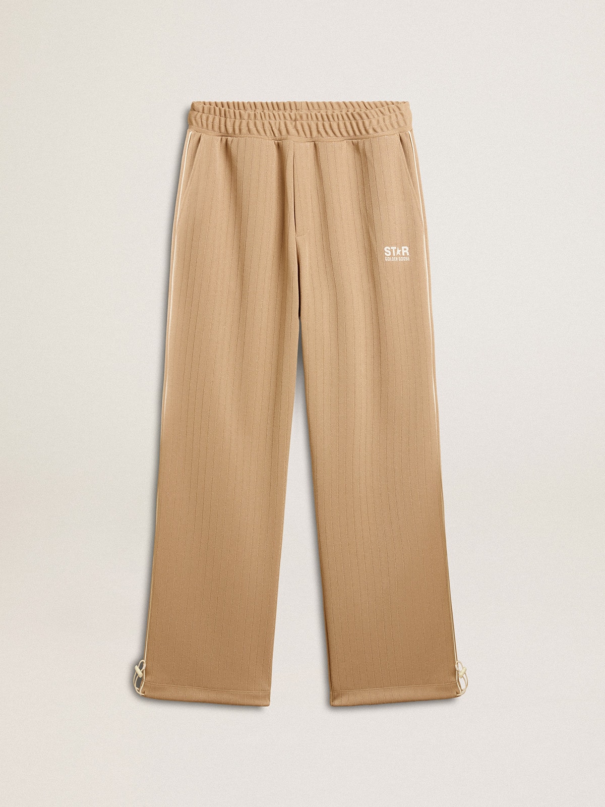 Men's light beige joggers with white logo