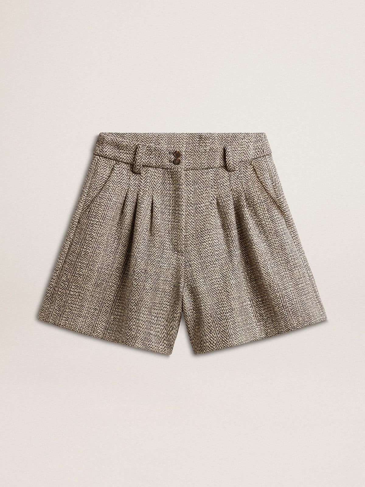 Women's ecru brown shorts in herringbone wool