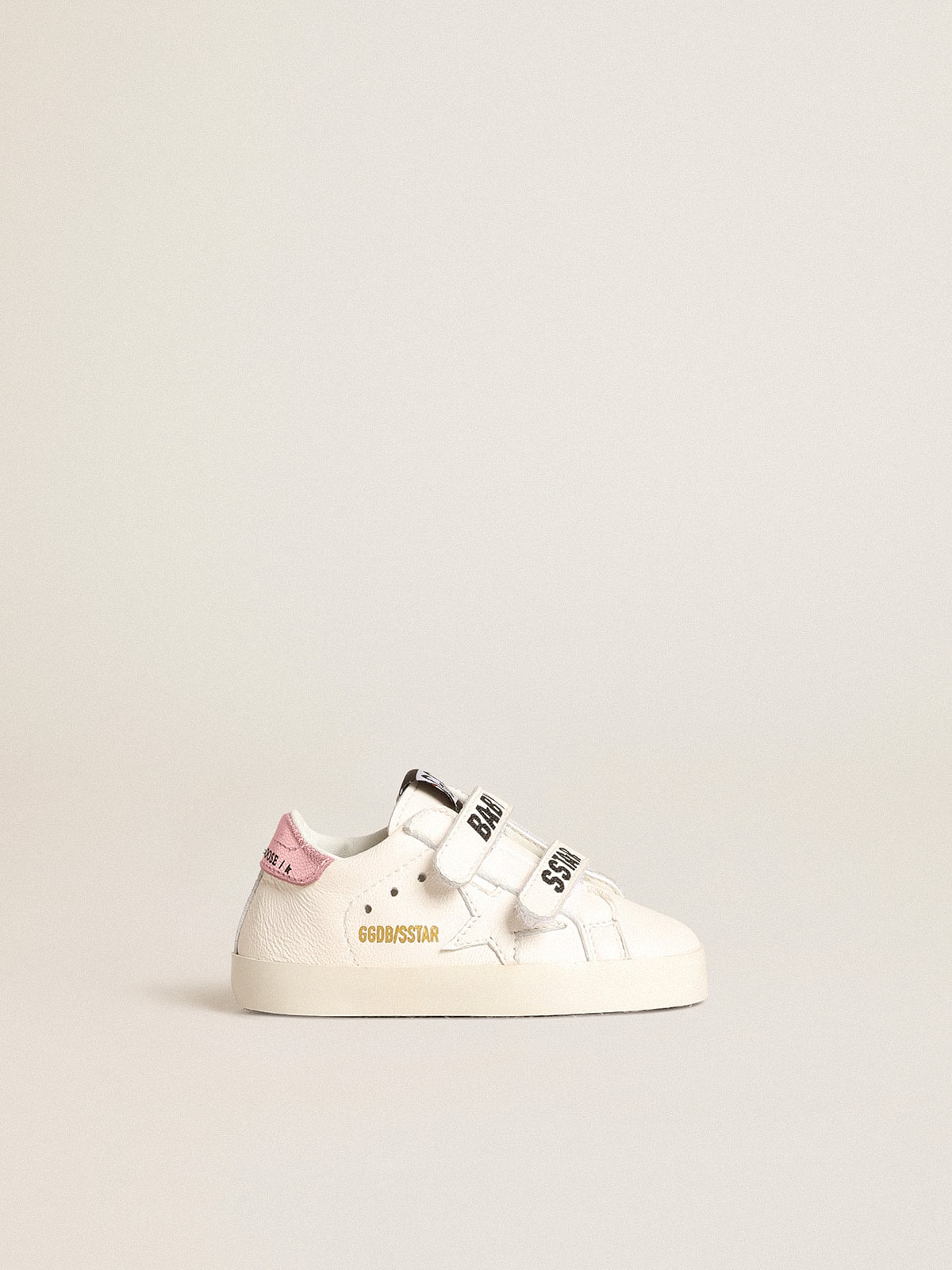 Baby School set in white nappa leather with pink leather heel tab