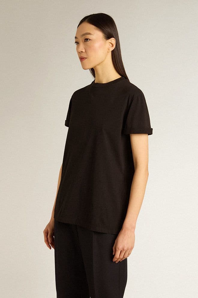 Women's regular-fit distressed T-shirt in black