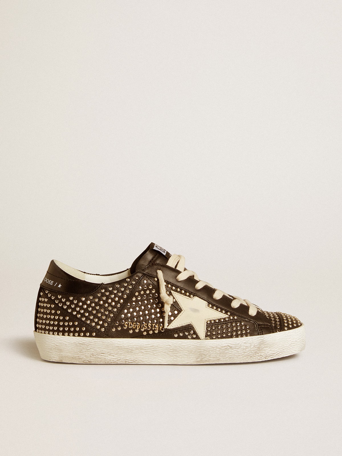 Women's Super-Star in studded black nappa with white leather star