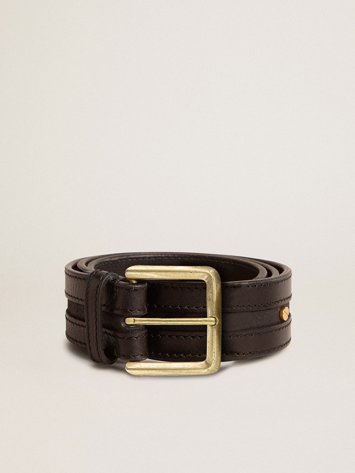 Women's black belt in washed leather with gold studs