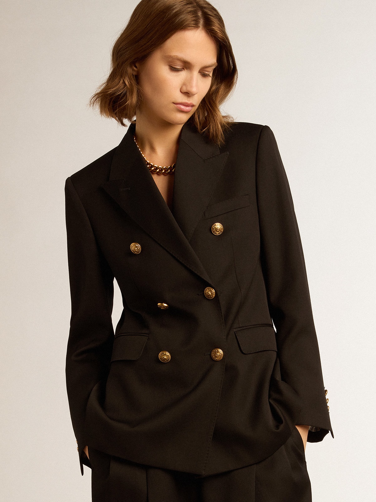 Women's black double-breasted blazer