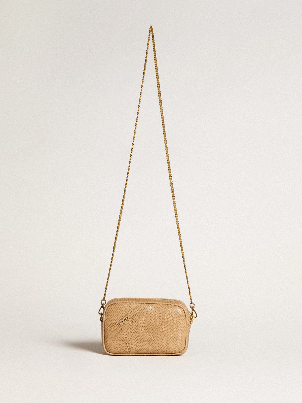 Mini Star Bag in beige snake-print leather