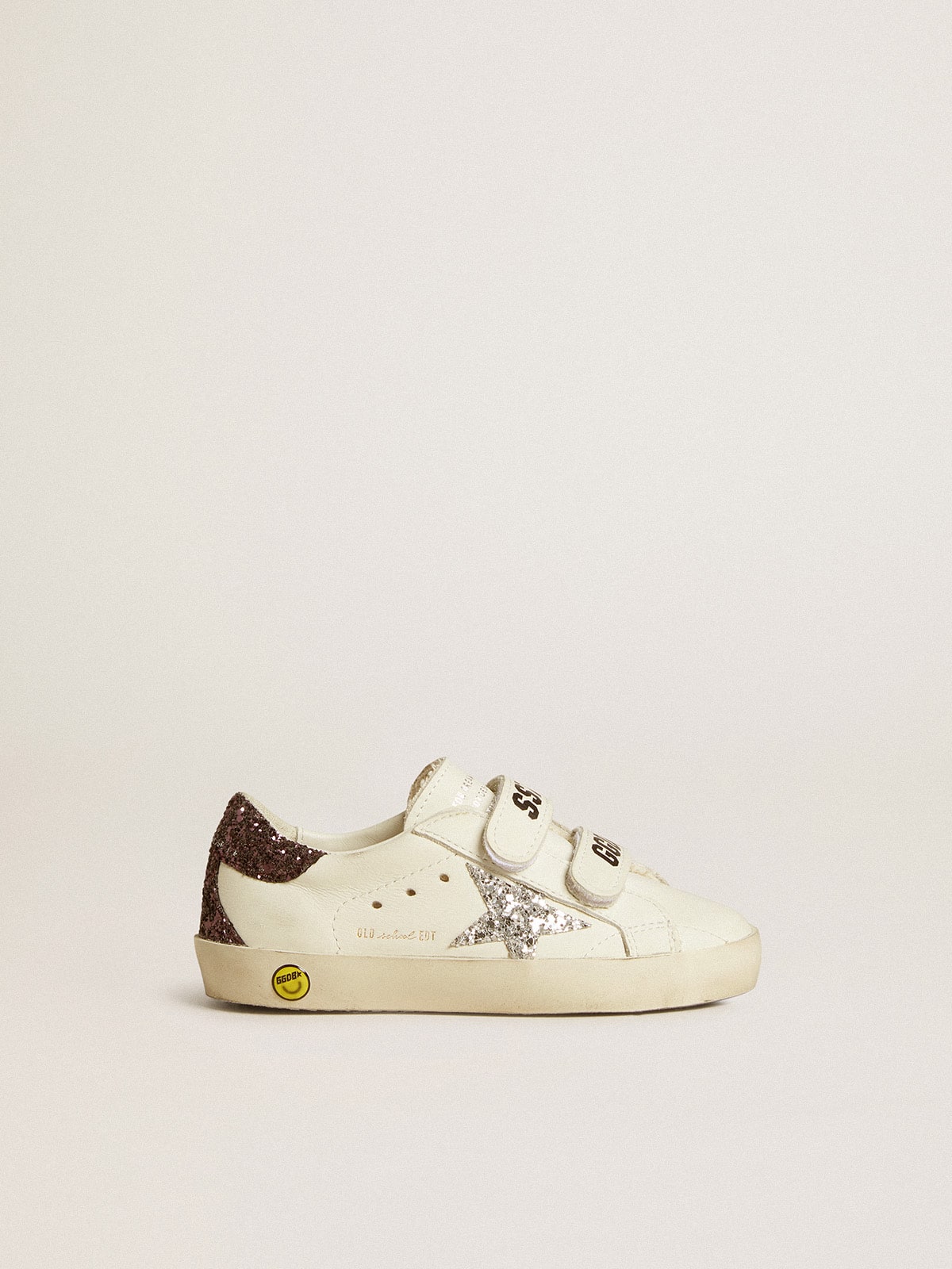 Old School Young with silver glitter star and glitter heel tab