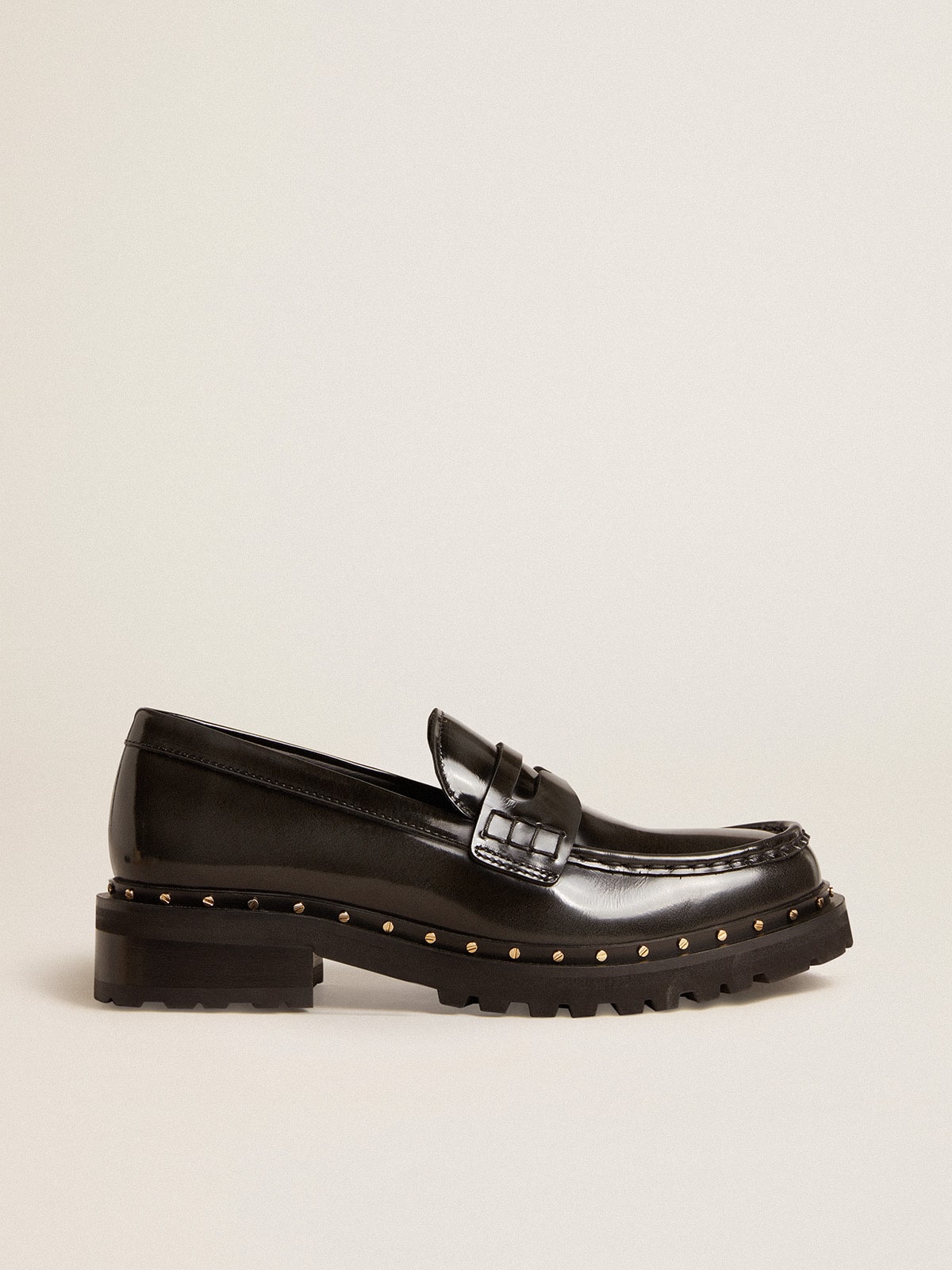 Women's chunky loafers in studded black leather