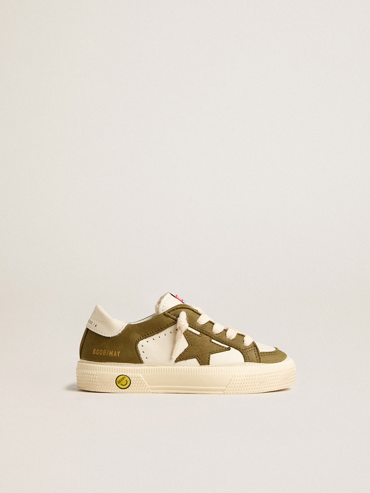 May Junior in white and military green leather