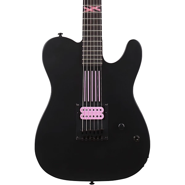 Machine Gun Kelly PT With Hot Pink Line Graphics Electric Guitar Satin Black