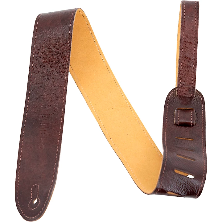 25 Suede Backed Leather Guitar Strap Dark Brown