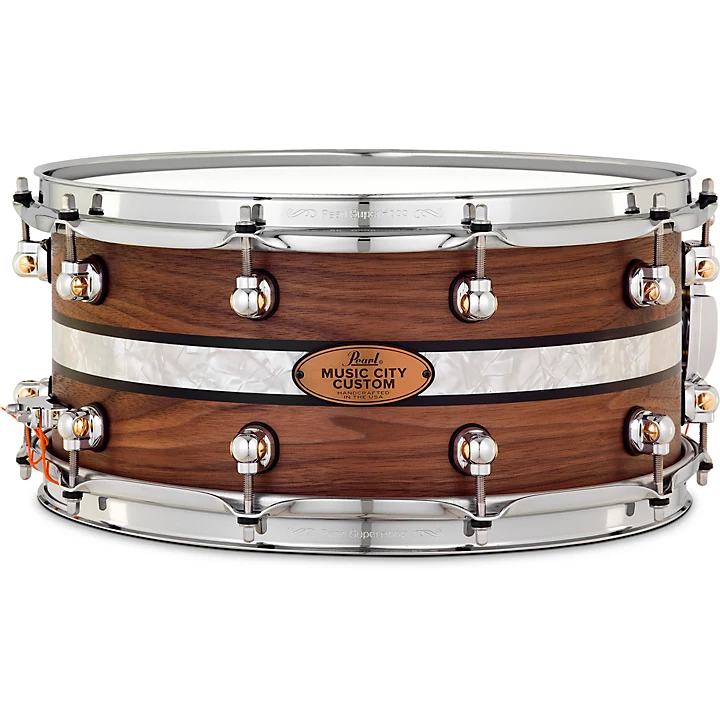 Music City Custom Solid Shell Snare Walnut with DuoBand Ebony Marine Inlay