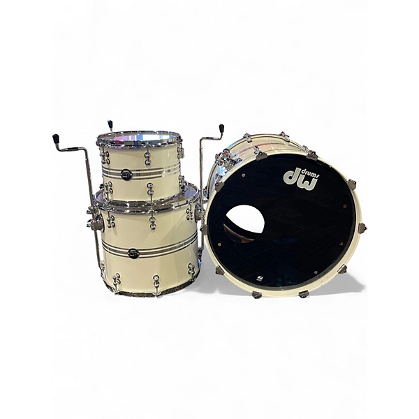 DW Used DW 3 Piece Performance Series white w grey stripe Drum Kit.gc