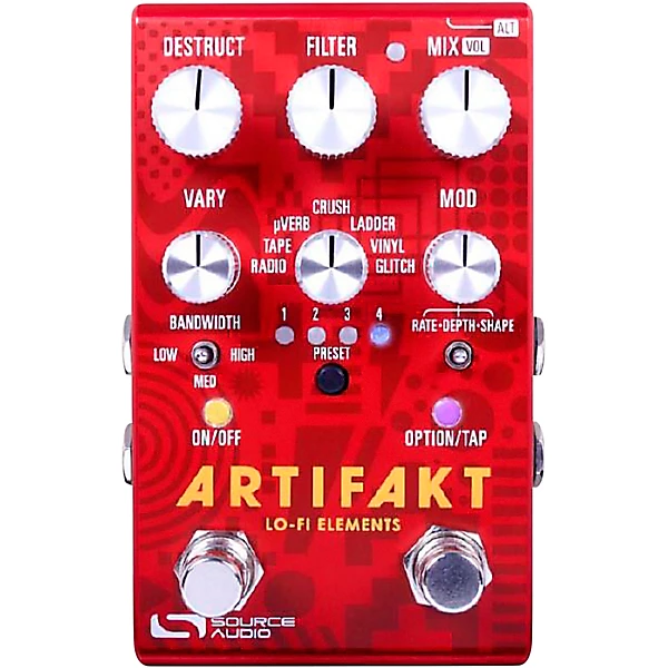 Artifakt Lo fi Elements Delay and Reverb Effects Pedal Red