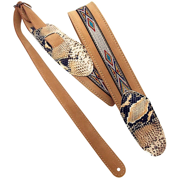 Snake Embossed and Suede Guitar Strap Tan