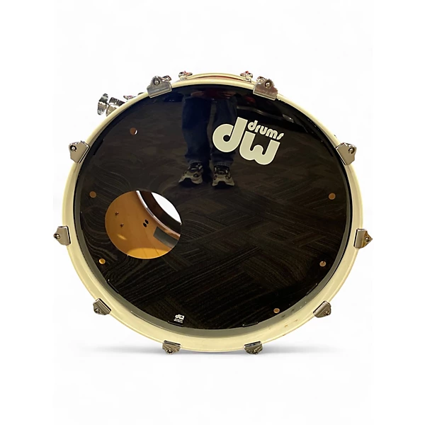DW Used DW 3 Piece Performance Series white w grey stripe Drum Kit.gc