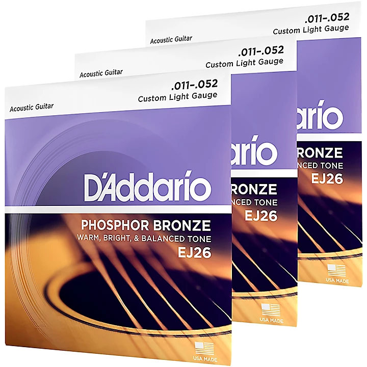 EJ26 3D 3 Pack Custom Light Acoustic Guitar Strings