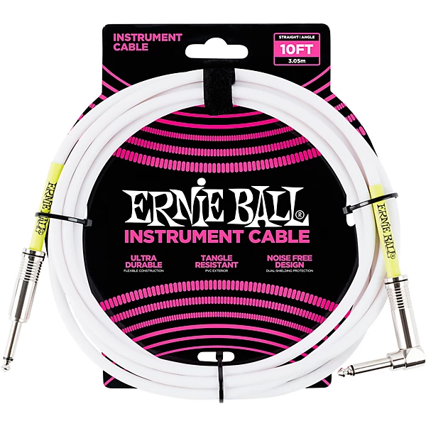 Straight Angle Instrument Cable White 10 ft
