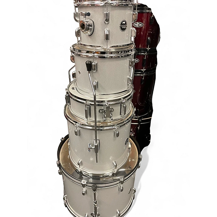PDP by DW Used PDP by DW 5 Piece CENTER STAGE Silver Sparkle Drum Kit.gc
