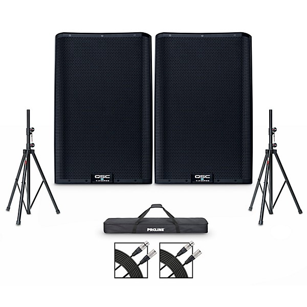 K122 Powered Speaker Pair With Cables and Stands