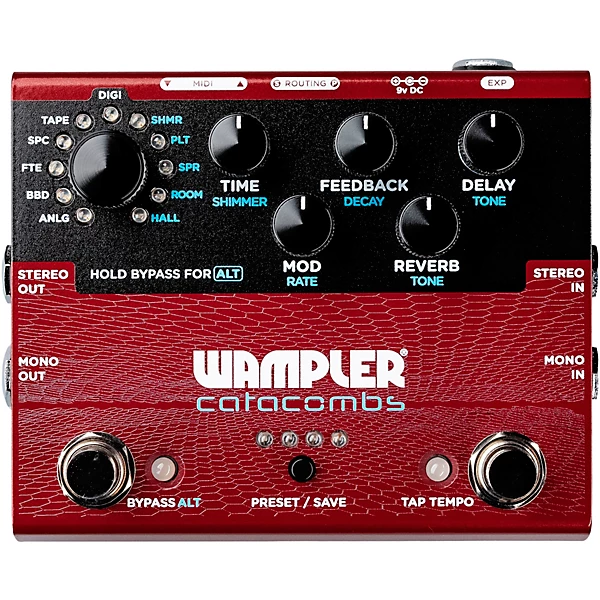 Catacombs Reverb and Delay Effects Pedal Red