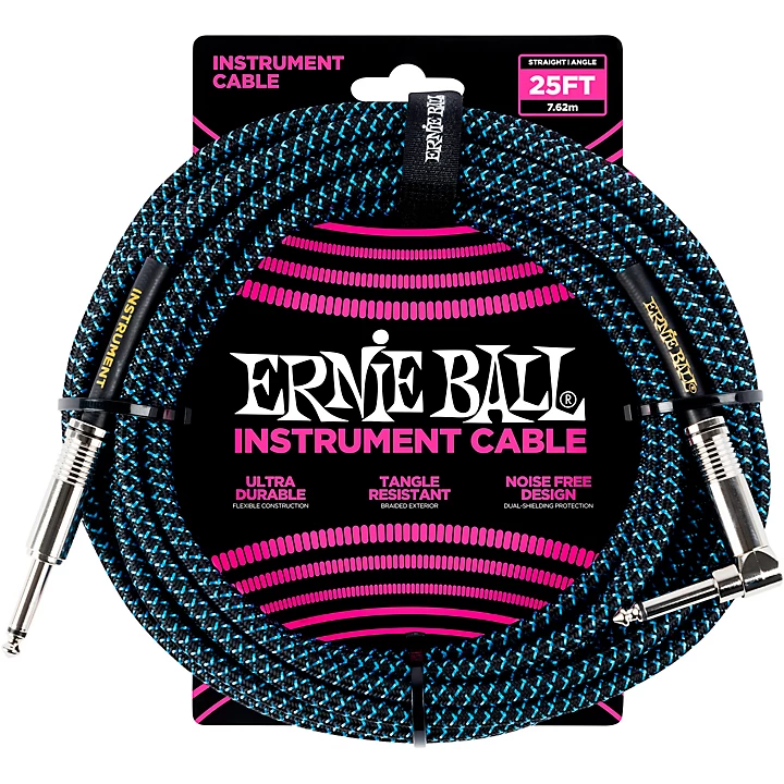 25 FT Straight to Angle Instrument Cable Neon Blue Black