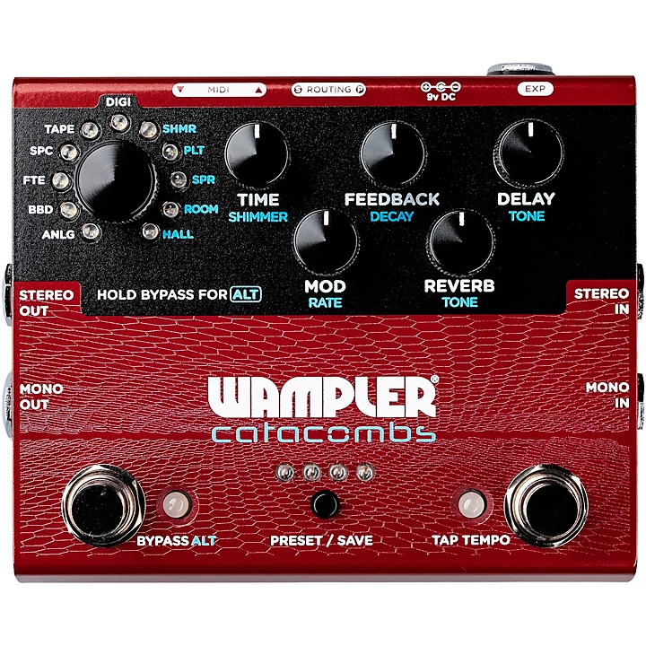 Catacombs Reverb and Delay Effects Pedal Red