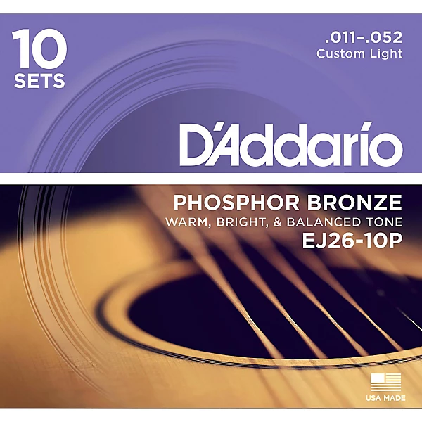 EJ2610 P 10 Pack Custom Light Acoustic Guitar Strings