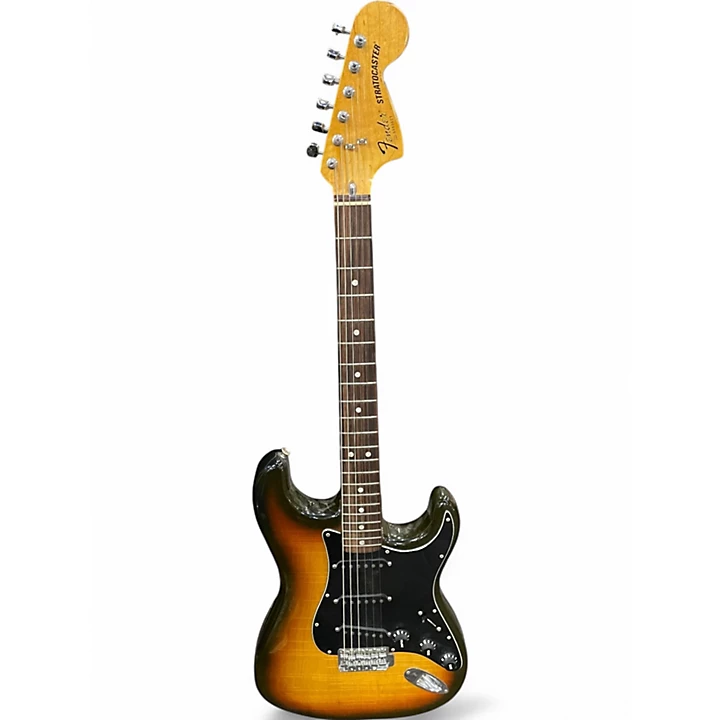 Vintage 1980s Fender Stratocaster 3 Color Sunburst Solid Body Electric Guitar