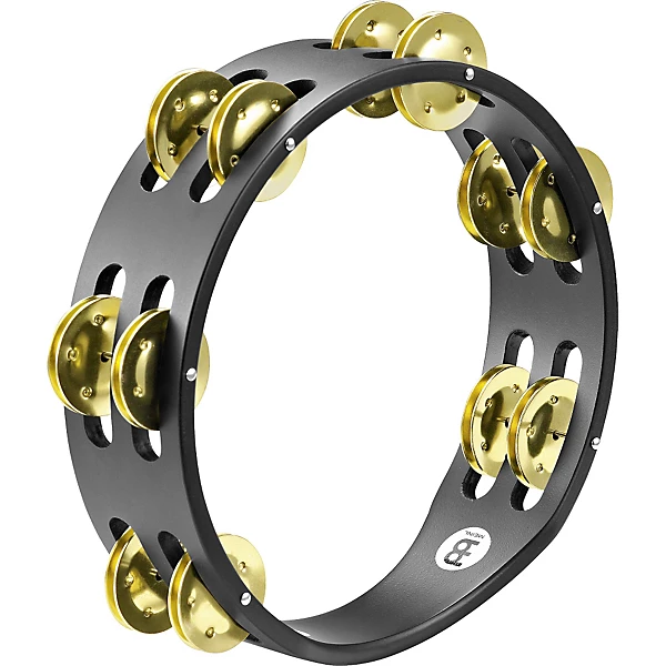 Compact Wood Tambourine Two Rows Brass Jingles Black