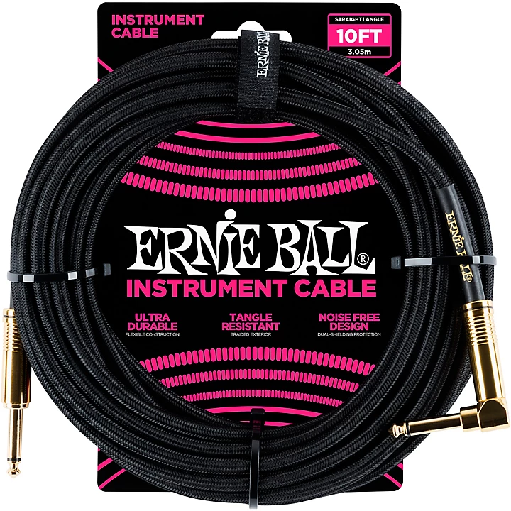 10 Straight to Angle Braided Instrument Cable Black Black
