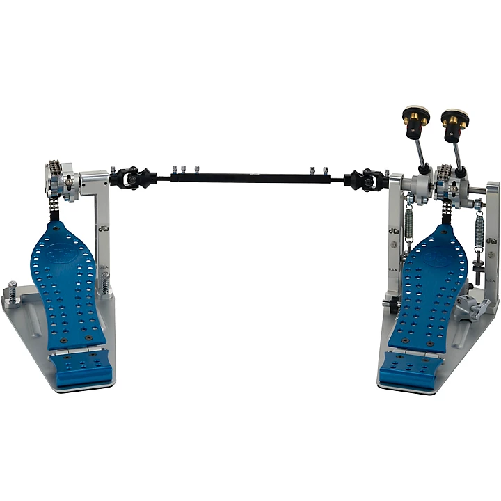 Colorboard Machined Chain Drive Double Bass Drum Pedal with Blue Footboard