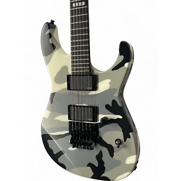 Used ESP E II M II Black and White Camo Solid Body Electric Guitar