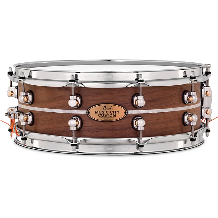 Music City Custom Solid Shell Snare Walnut with Nicotine Marine Inlay