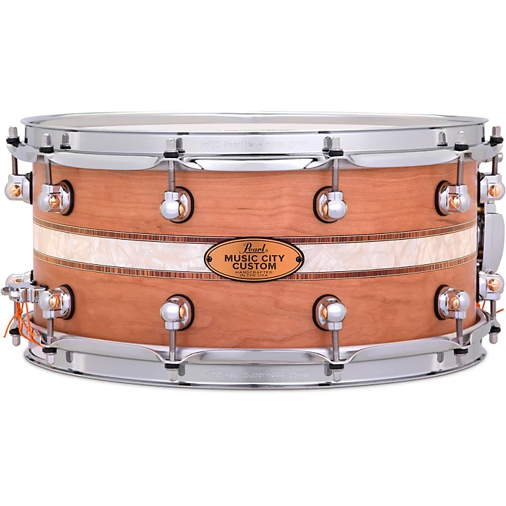 Music City Custom Solid Shell Snare Cherry with DuoBand Ebony Marine Inlay