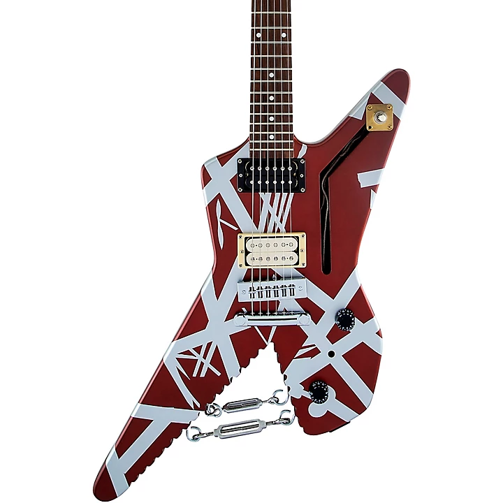 Striped Shark Electric Guitar Burgundy Red and Silver