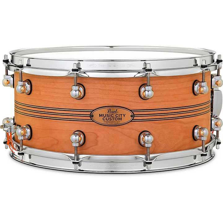 Music City Custom Solid Shell Snare Cherry with Boxwood Rose TriBand Inlay