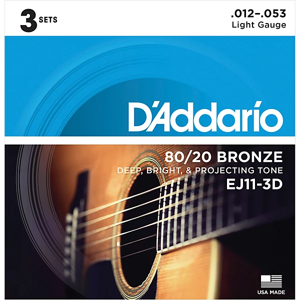 EJ11 3D 80 20 Bronze Light Acoustic Guitar Strings 3 Pack