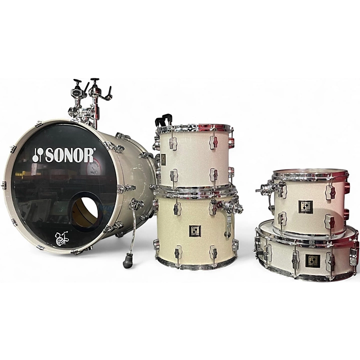 SONOR Used SONOR 5 Piece FORCE 3003 WHITE SPARKLE Drum Kit.gc