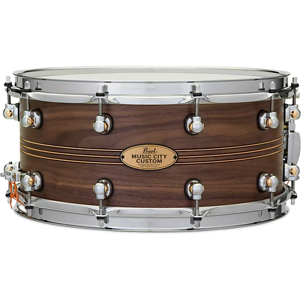 Music City Custom Solid Shell Snare Walnut with Boxwood Rose TriBand Inlay