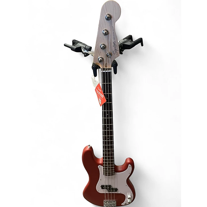Used Squier Precision Bass Satin Red Electric Bass Guitar