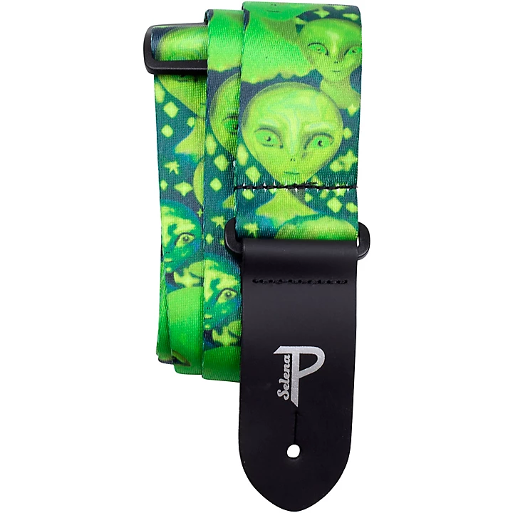 Polyester Guitar Strap Green Aliens 2in Wide