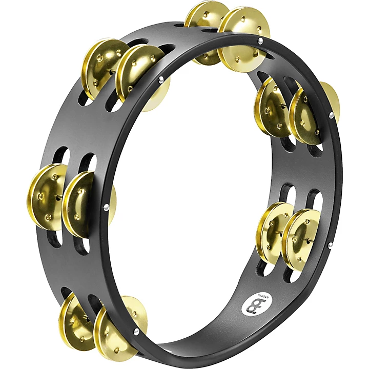 Compact Wood Tambourine Two Rows Brass Jingles Black