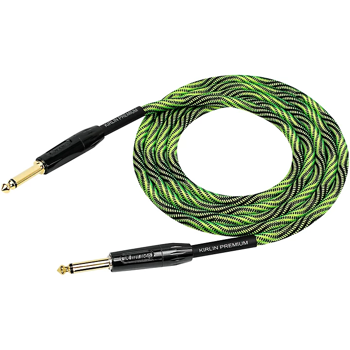 IWB Black Green Woven Instrument Cable 1 4 Straight 10 ft