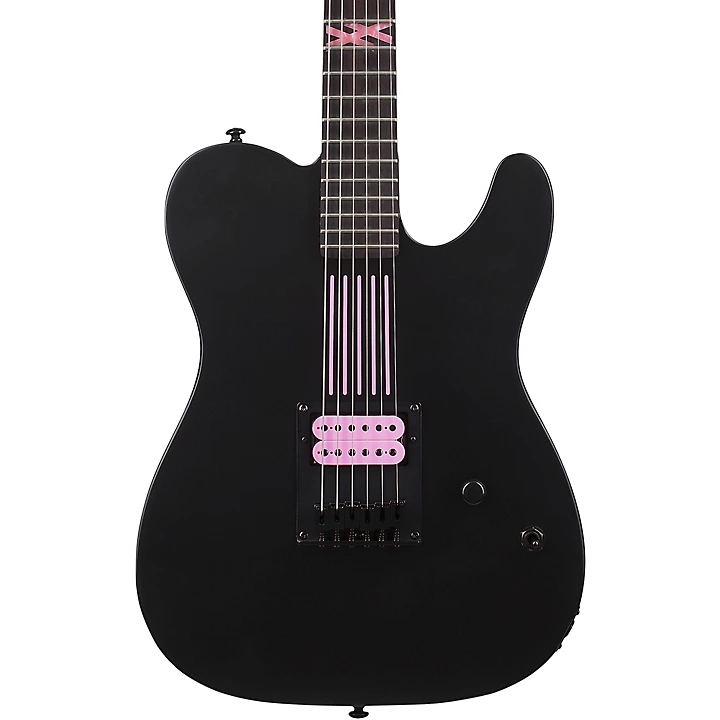 Machine Gun Kelly PT With Hot Pink Line Graphics Electric Guitar Satin Black