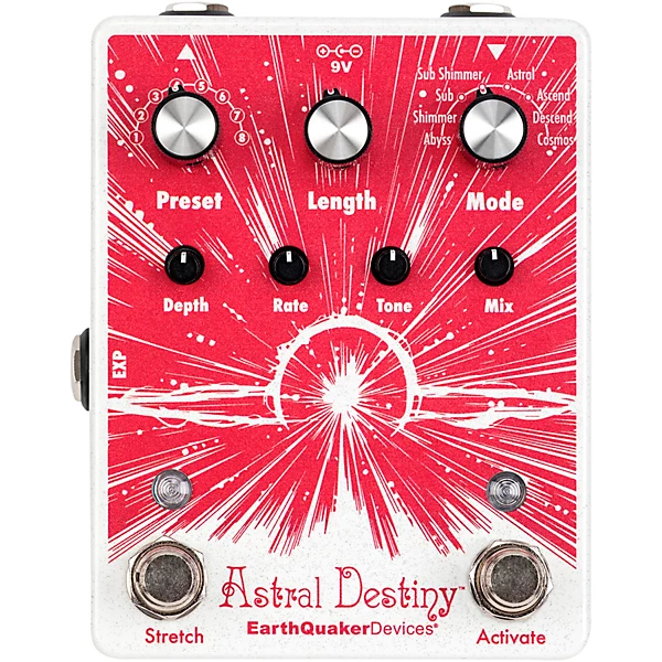 Astral Destiny Modulated Octave Reverb Effects Pedal Red
