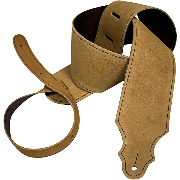3 Purist Suede Guitar Strap Honey with Brown Stitching